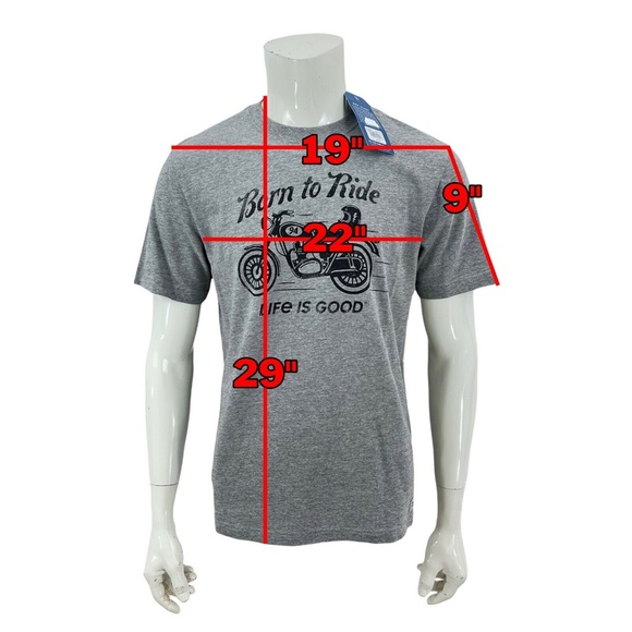 Life Is Good Crusher Tee Born To Ride Gray Heather Cotton Crewneck Mens Medium - Picture 2 of 11